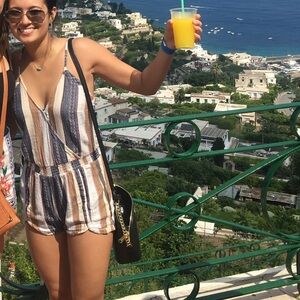 O'Neill Striped Romper - Blue, Cream & Brown with Pink Accent